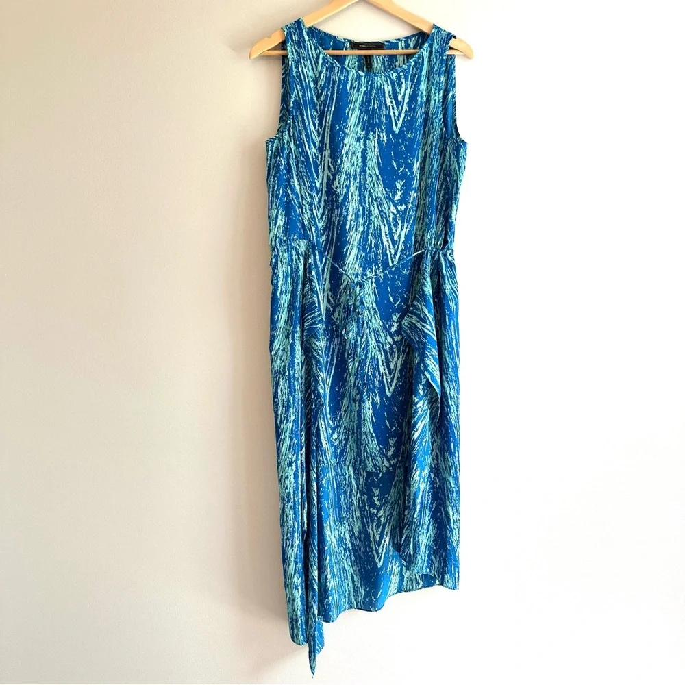 BCBGMaxAzria “Urika” Hi‑Low Dress‎ Medium | Teal Combo Sleeveless Printed Midi